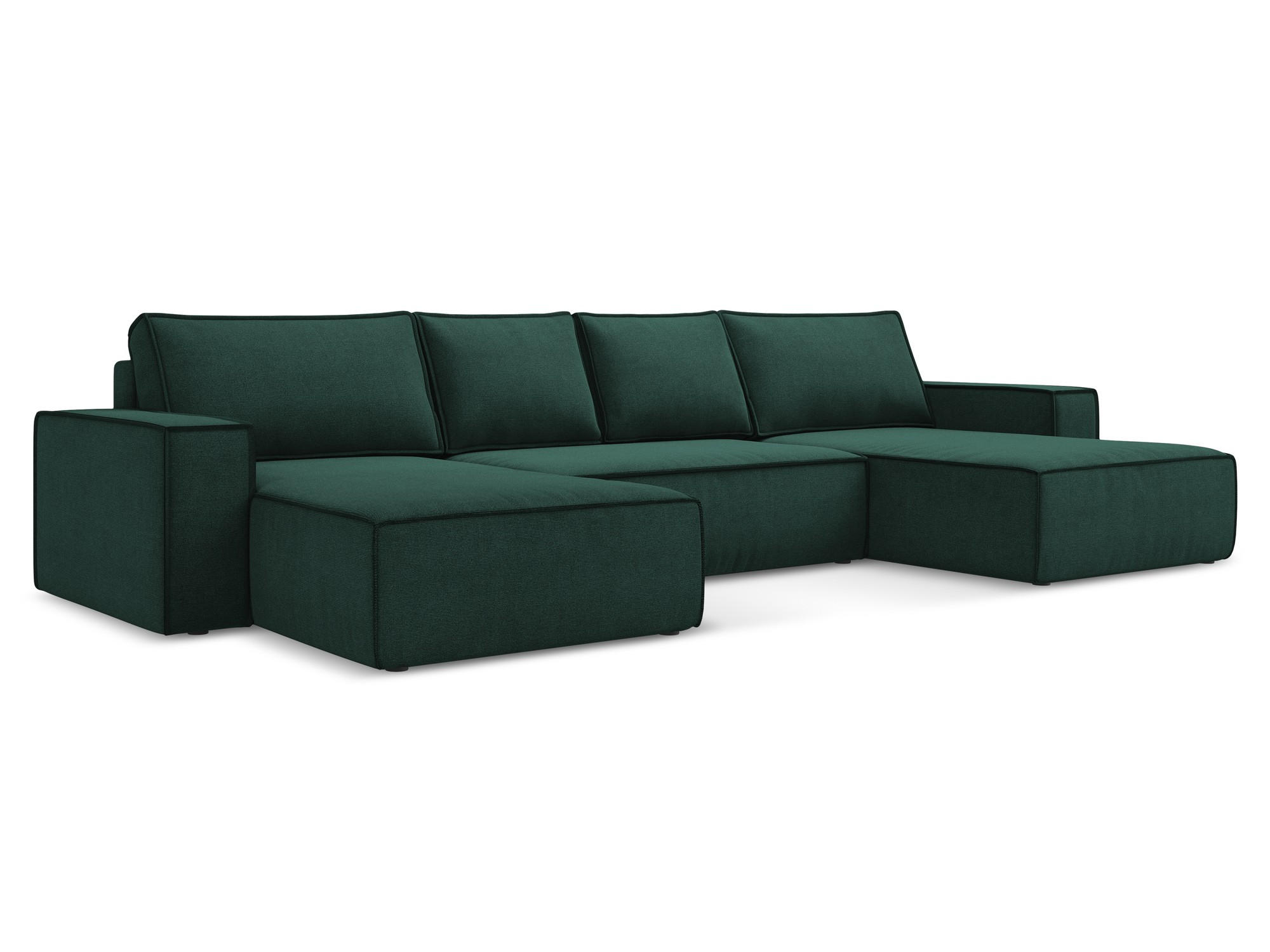 WOHNLANDSCHAFT Strukturstoff Stoff Grün - Dunkelgrün/Schwarz, Kunststoff/Textil (398/82/185cm) - Makamii