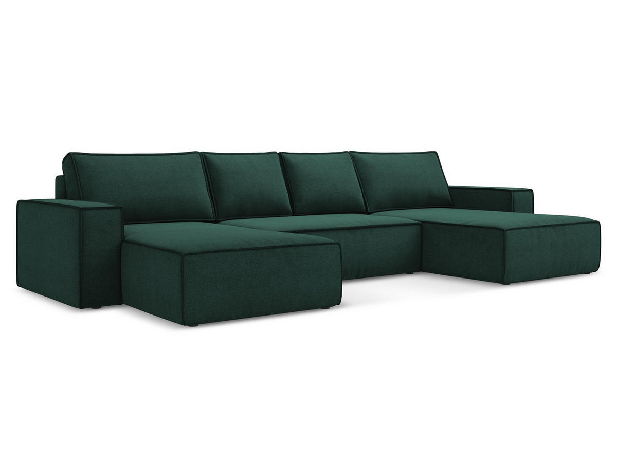 WOHNLANDSCHAFT Strukturstoff Stoff Grün - Dunkelgrün/Schwarz, Kunststoff/Textil (398/82/185cm) - Makamii