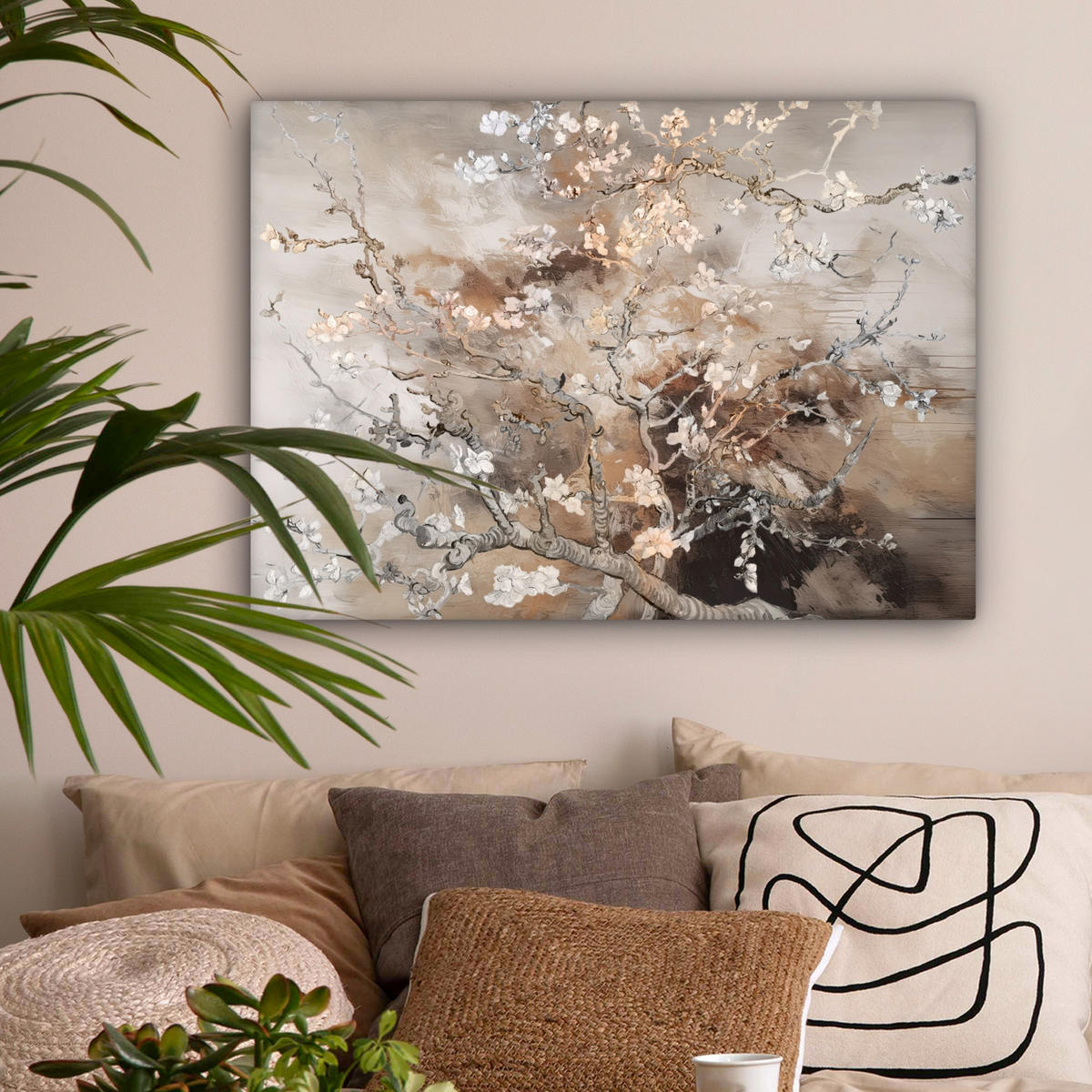 LEINWANDBILD Mandelblüte - Kunst - Van Gogh - Beige - Abstrakt Wandbilder 80x60 cm - Braun, Textil (80/60cm) - MuchoWow