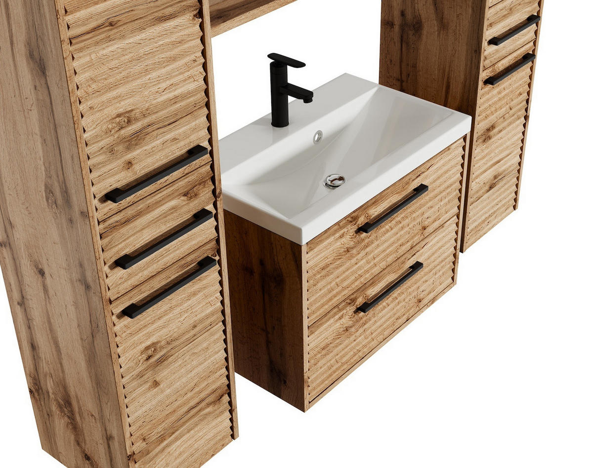 BADMÖBEL-SET Etna 5 Teile Eiche - 60 x 35 x 51 cm - Eichefarben, Holz (60/51/35cm) - Badplaats