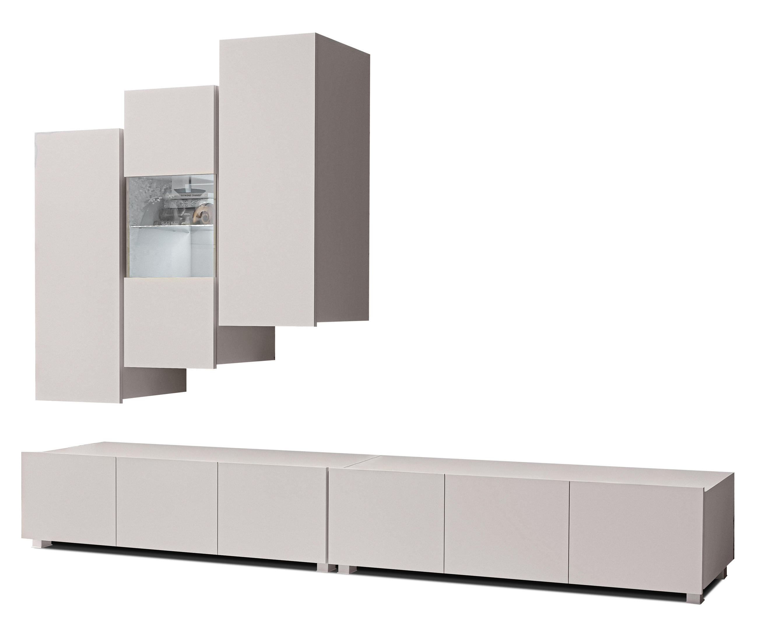 WOHNWAND Kossana 11 Beige 300/142/43 cm Design - Beige, Holzwerkstoff/Kunststoff (300/142/43cm) - AX Living