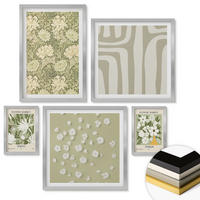 WANDBILDER 5er Set - 50x50 cm & 20x30 cm & 40x60 cm Silberner Rahmen - Boho-Pflanzenkompositionen in Pastellfarben - Silberfarben, Kunststoff (40/60cm) - ArtPrintCave