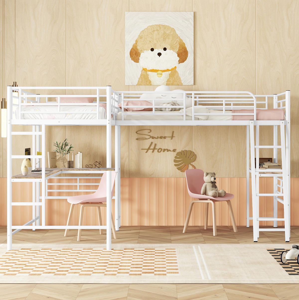 HOCHBETT 90/200 cm Weiß aus Metall und MDF mit Schreibtisch - Weiß, Metall (140/200cm) - OKMYHOME
