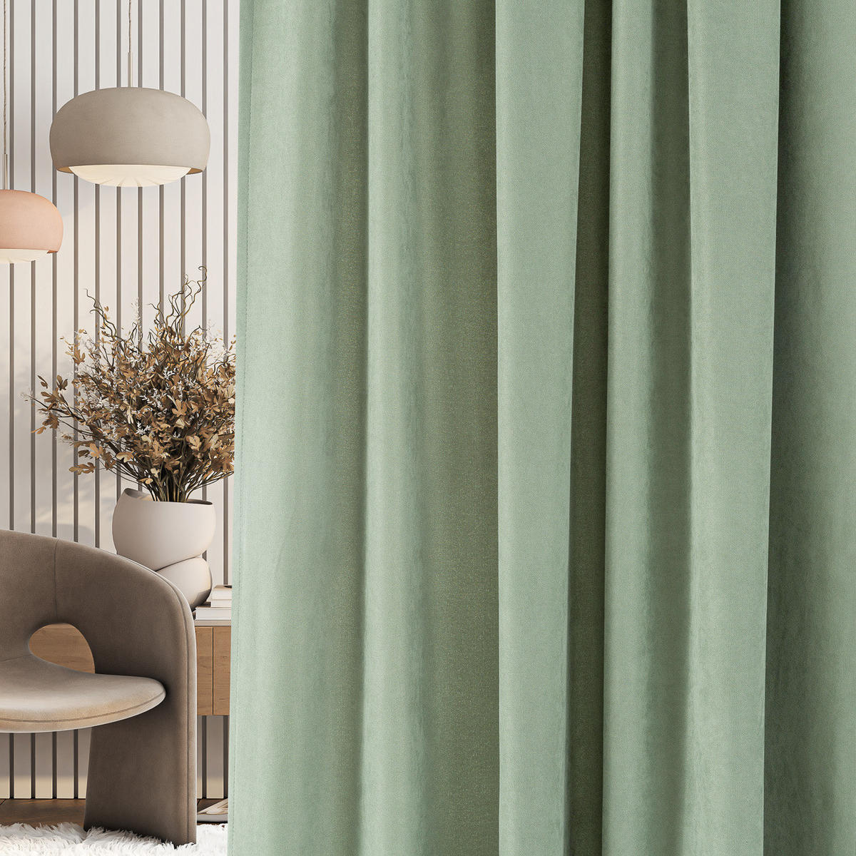 FERTIGVORHANG mit Schlaufenband salbeigrün 140 x 280 cm - Salbeigrün, Textil (140/280/1cm) - Dekoria