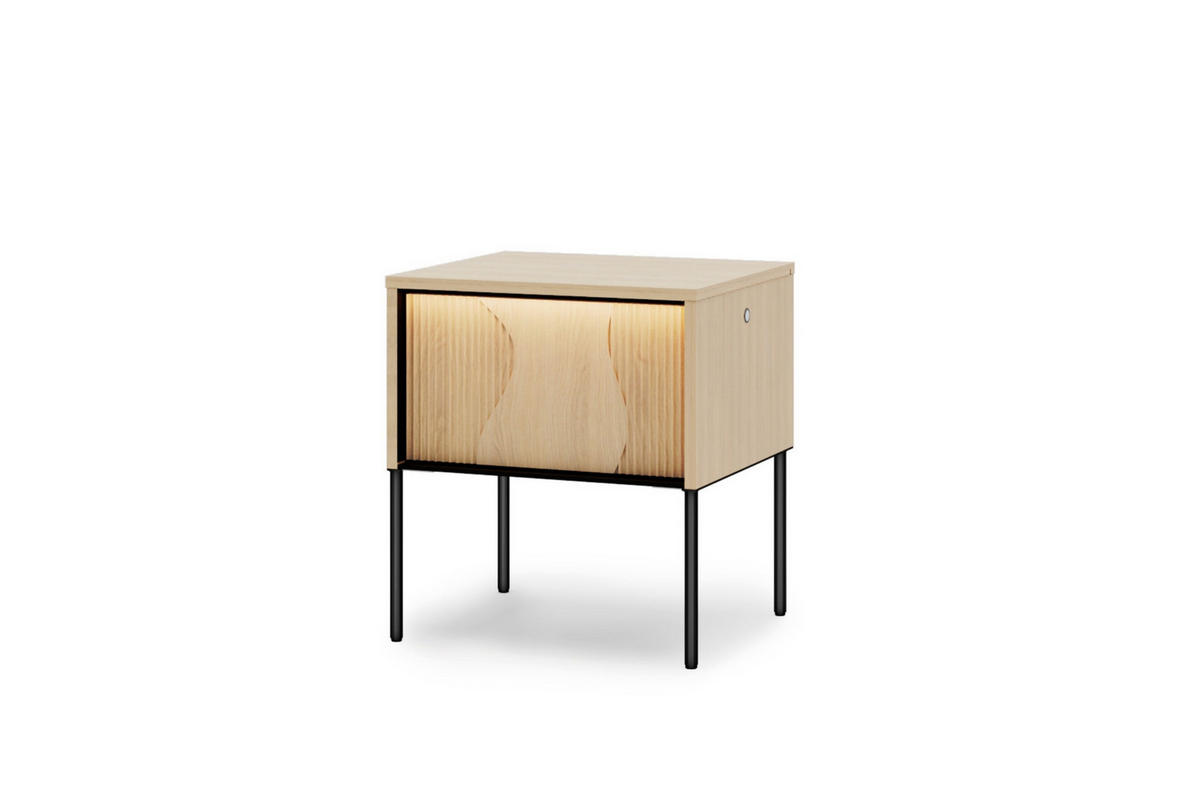 NACHTTISCH FAVOS 07 46/51/40 cm in Eiche Vincenza hell und Schwarz mit LED - Eichefarben/Schwarz, Holzwerkstoff (46/40/51cm) - Deine Möbel 24