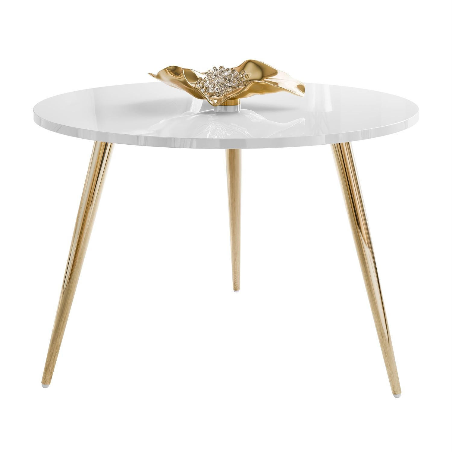 COUCHTISCH SOLEIL II, rund und glänzend, auf goldenen Beinen und Weiß Hochglanz - Weiß, Holzwerkstoff (60/60/47cm) - Lookway