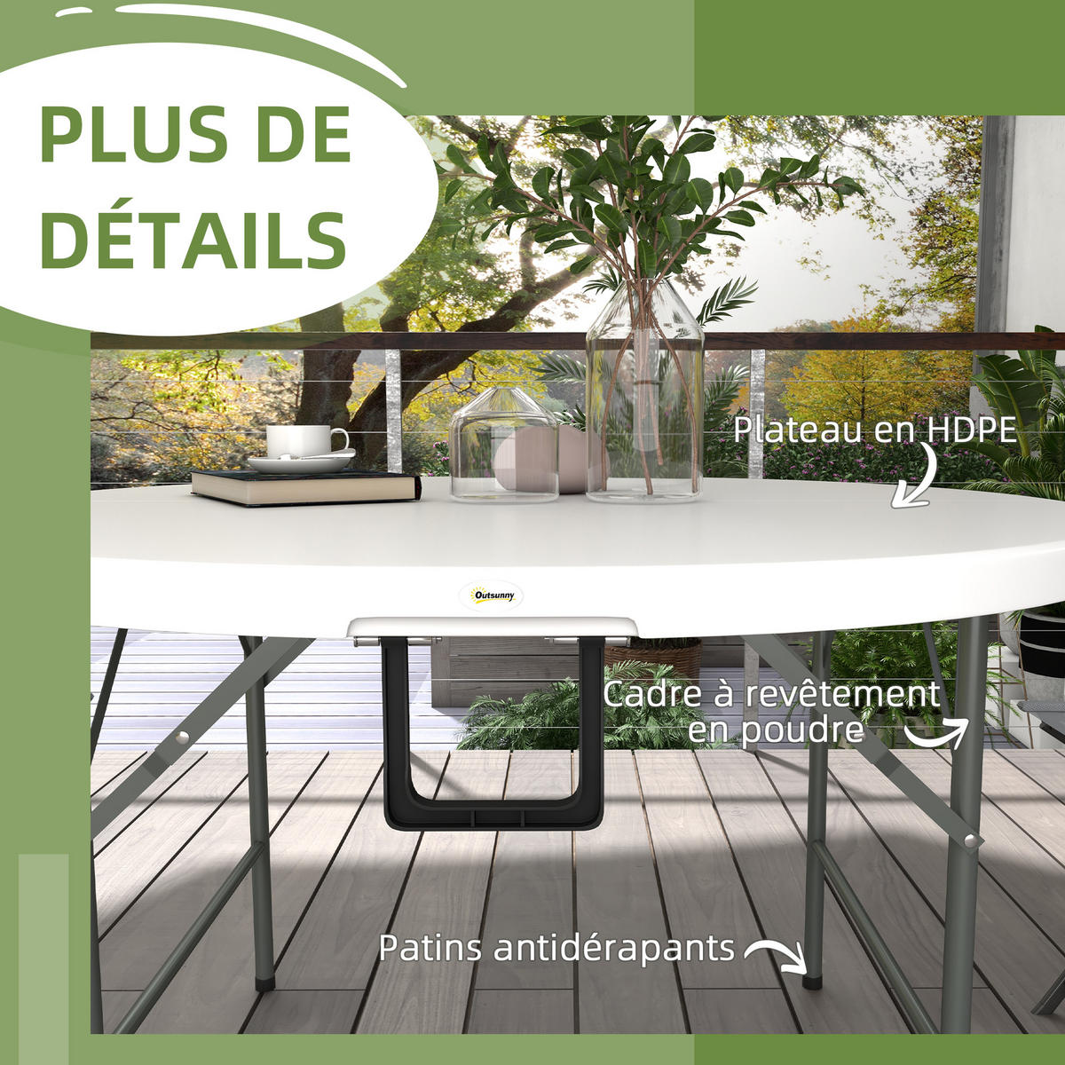 GARTENTISCH DE-14090 klappbar Ø122 cm für 6 Personen - Weiß, Kunststoff (122/122/73cm) - ComfortXL