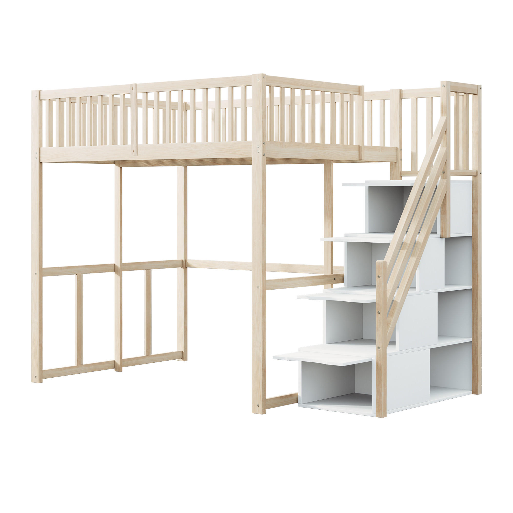 HOCHBETT 140/200 cm DE-01662, in Holzfarbe, mit Stauraumleiter und Sicherheitsgitter - Naturfarben, Holz (140/200cm) - ComfortXL