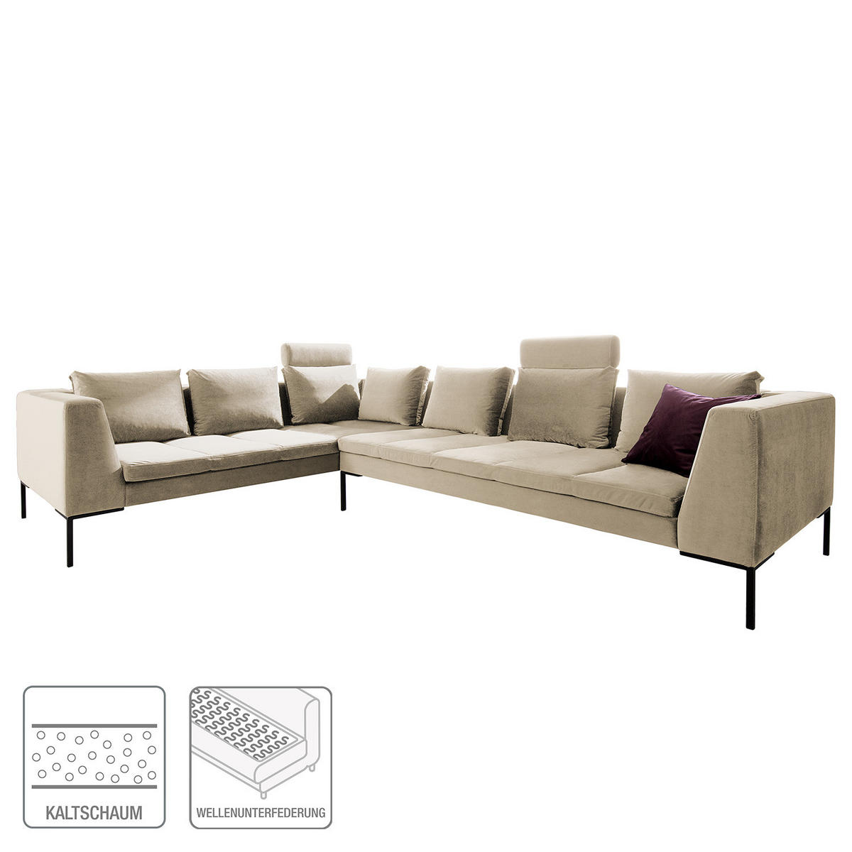 ECKSOFA mit Rundecke XL - Samt - Chromfarben/Beige, Textil/Metall (319/238cm) - home24