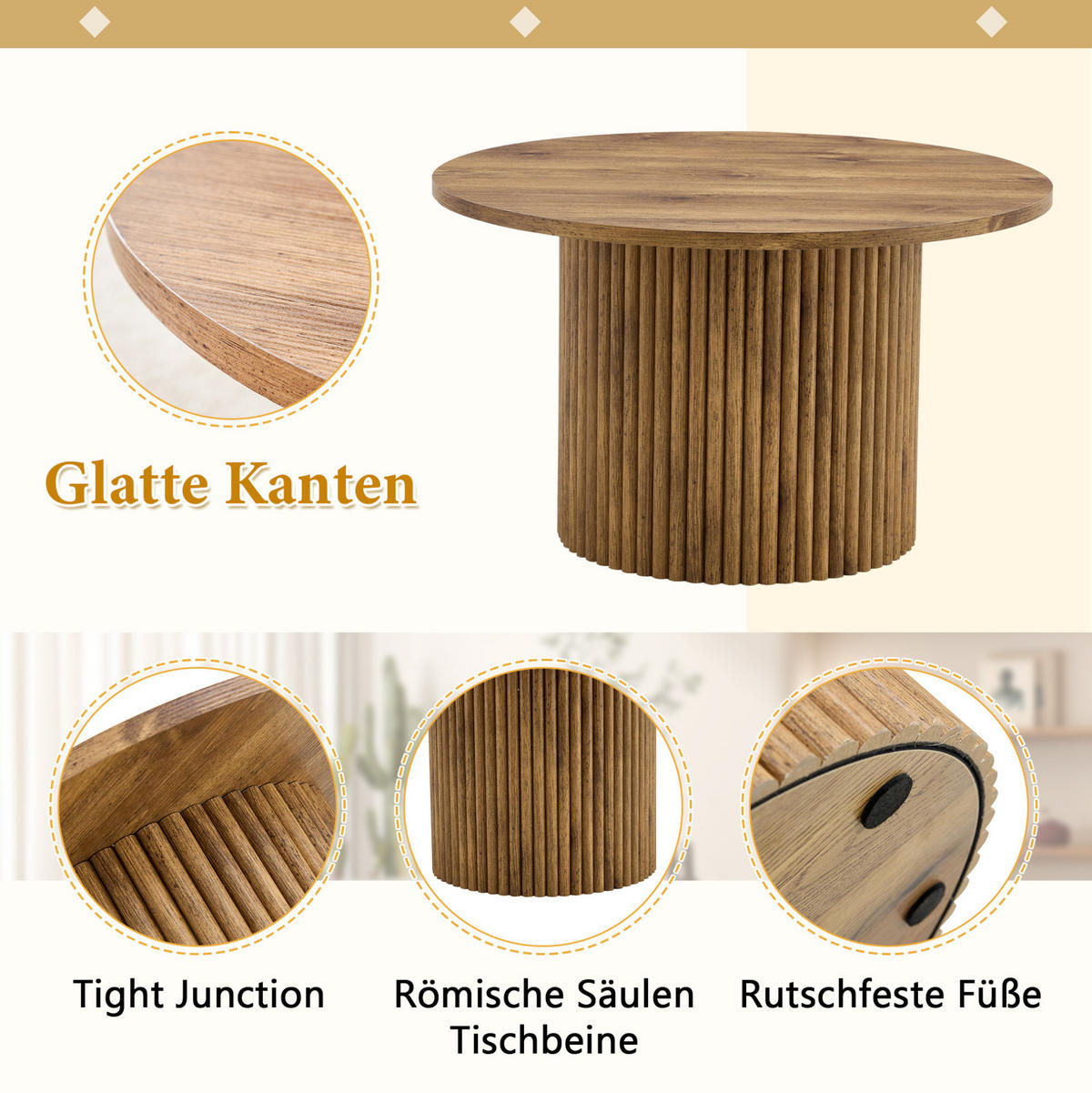 KONFERENČNÍ stolek 70/70/42 cm dřevěný dekor z MDF s kovovým rámem a sloupovým podstavcem - barva borovice, kompozitní dřevo (70/70/42cm) - OKWISH