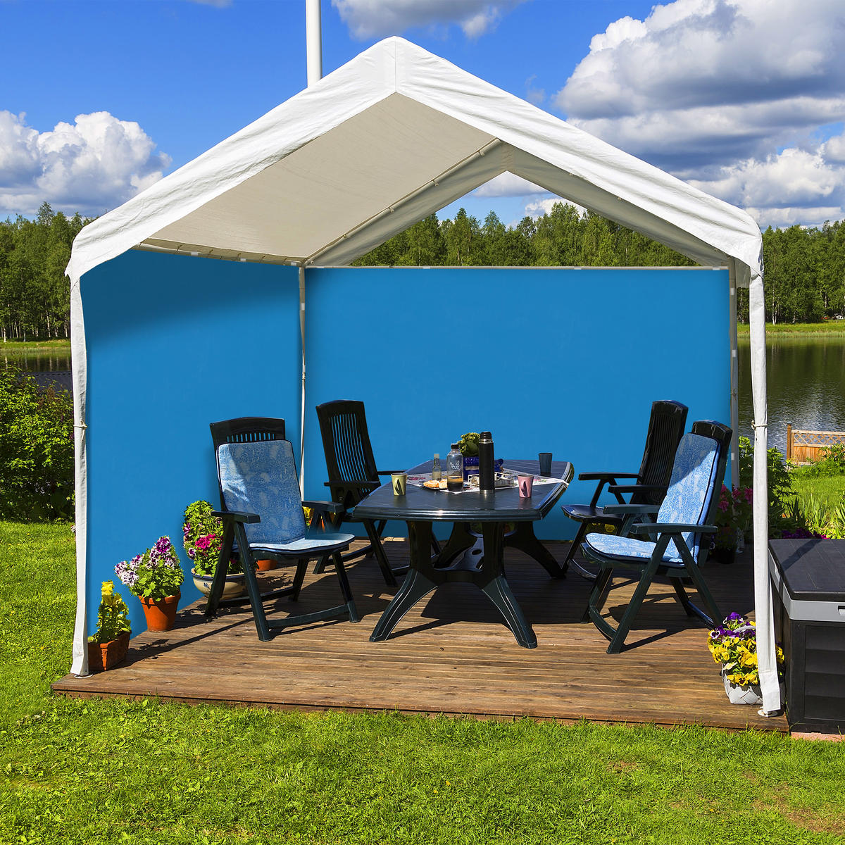 2XPAVILLON-SEITENTEILE - Blau, Kunststoff (300/200/0.1cm) - Relaxdays