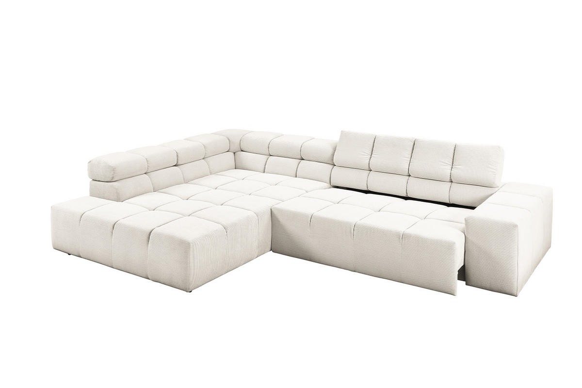 ECKSOFA MIT MOTORISCHEM SITZVORZUG NEVADA Weiß Cord - Schwarz/Weiß, Kunststoff/Textil (319/215cm) - KAWOLA