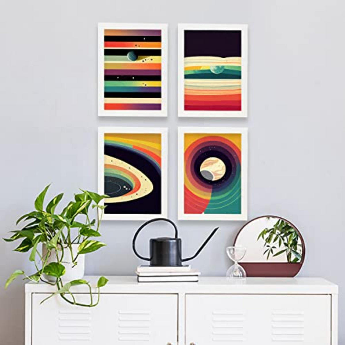 POSTER Set mit 4 Kreisförmig Abstrakt Moderne Galaxien A4 Weißer Rahmen - Weiß, Papier (29.7/3cm) - Nacnic