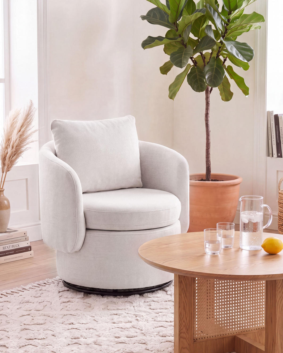 DREHSESSEL mit Stauraum Stoff Cremeweiß Horsens - Creme/Weiß, Textil (72/70/68cm) - Beliani