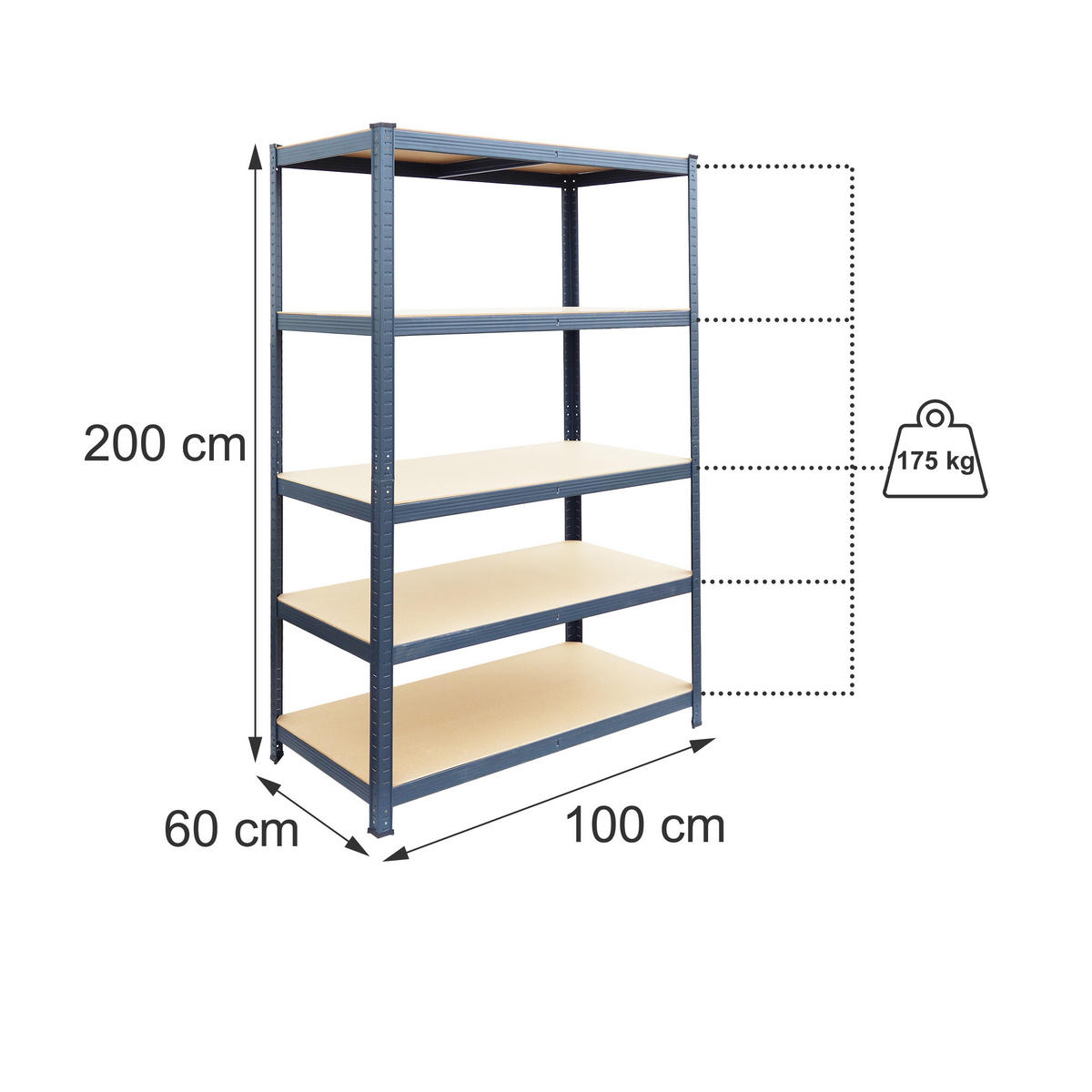 RAFT Antracit pentru sarcini grele metal 5 polite - antracit, material plastic/compozit lemnos (100/200/60cm) - Relaxdays
