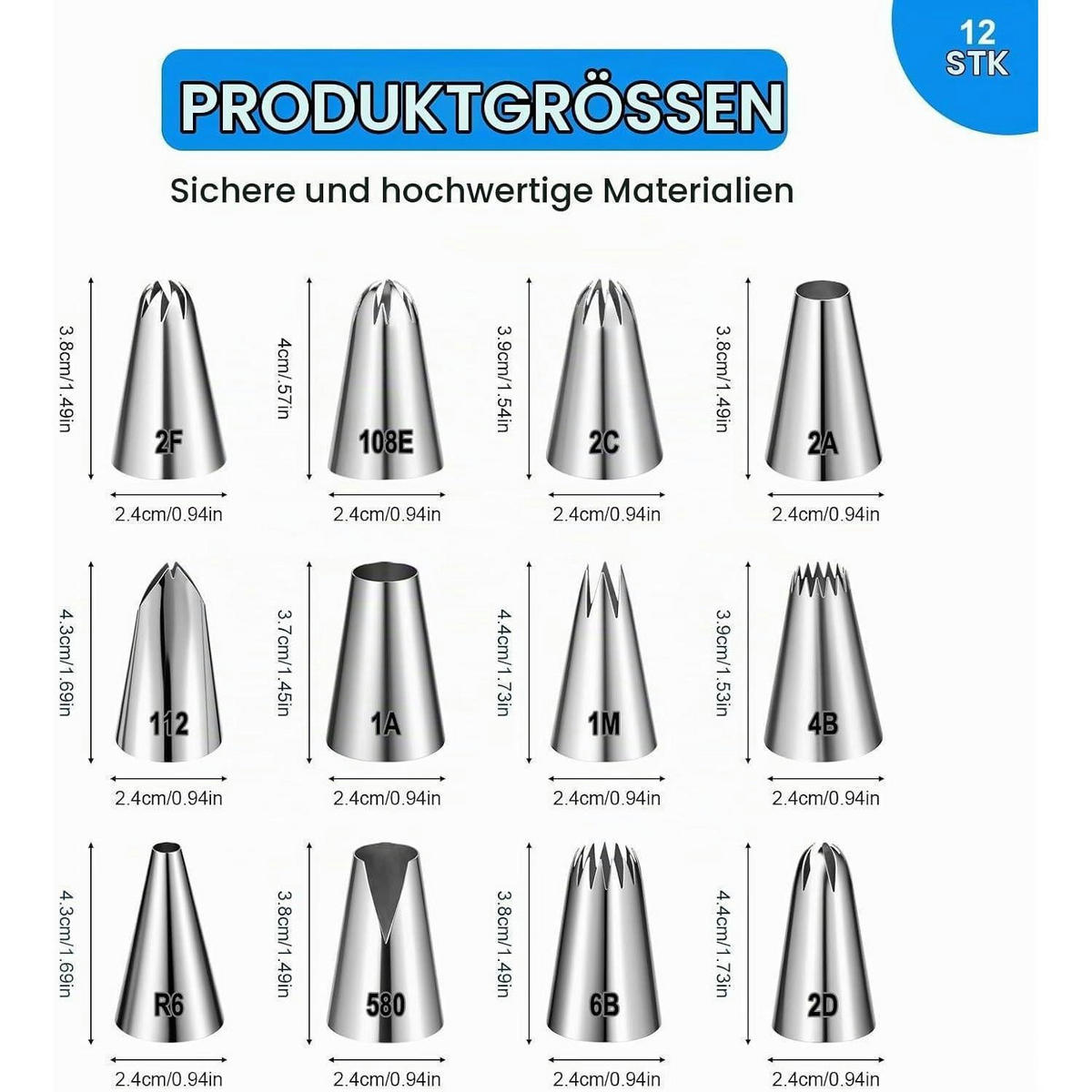 SPRITZBEUTEL Düsen-Set 12-teilig Edelstahl - Silberfarben, Metall (2.4/2.4/4.4cm)
