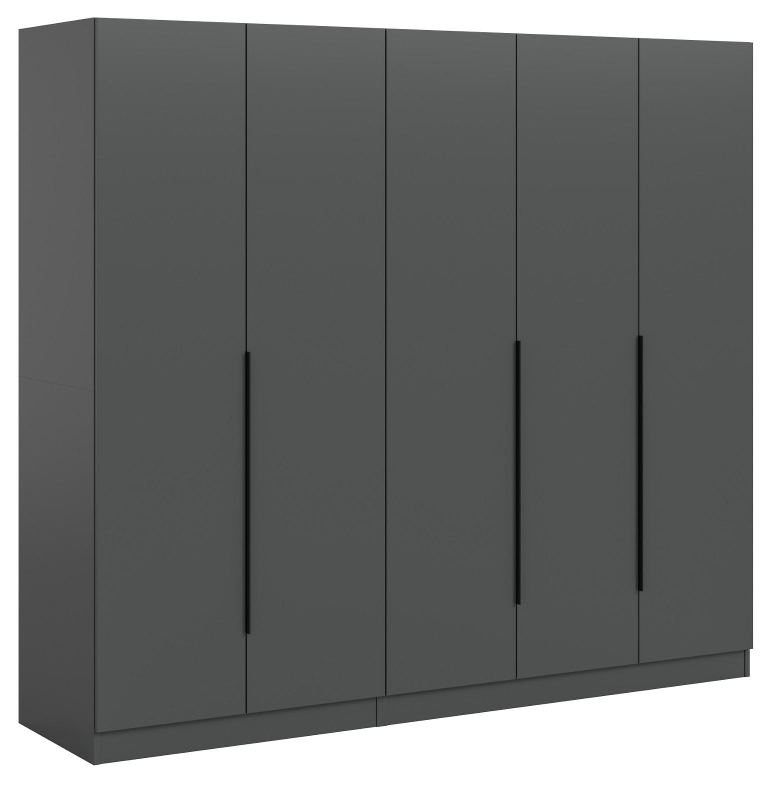 KLEIDERSCHRANK grau 5-türig 2000 x 181 cm, Drehtürenschrank mit Kleiderstange - Schwarz/Grau, Holzwerkstoff/Kunststoff (200/181/52cm) - Inn.Furn