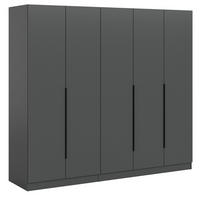 KLEIDERSCHRANK grau 5-türig 2000 x 181 cm, Drehtürenschrank mit Kleiderstange - Schwarz/Grau, Holzwerkstoff/Kunststoff (200/181/52cm) - Inn.Furn