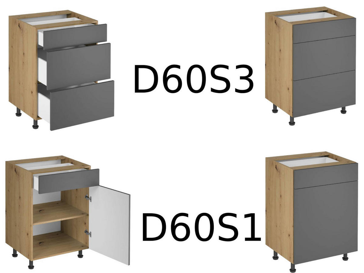 KÜCHENZEILE 360 - Langen KL3-M360 in Grau/Matt - Schwarz/Grau, Holz (360/248/58cm)