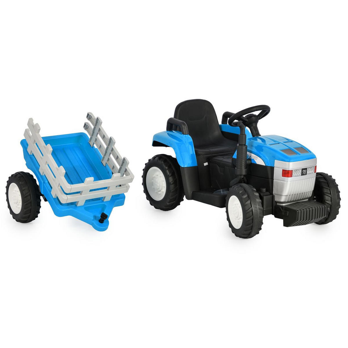 KINDERELEKTROTRAKTOR Dallas blau mit Anhänger, Fernbedienung, Musik, Lichter - Blau, Kunststoff (140/52/53cm) - Moni