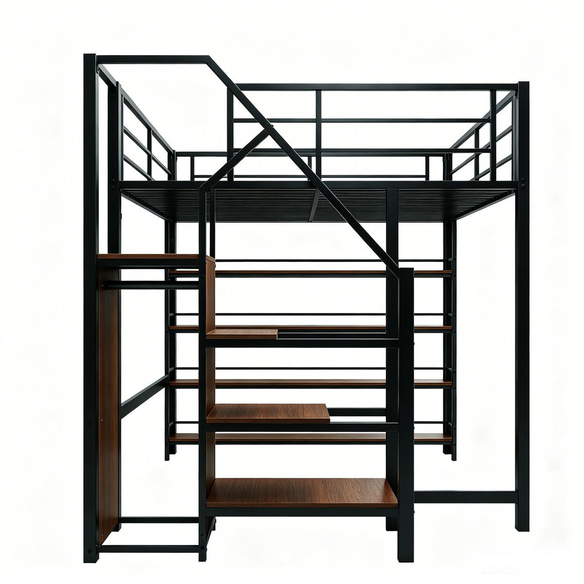 HOCHBETT mit Stauraumtreppe 140x200 cm Metall Schwarz - Schwarz, Metall (140/200cm) - Meubliv