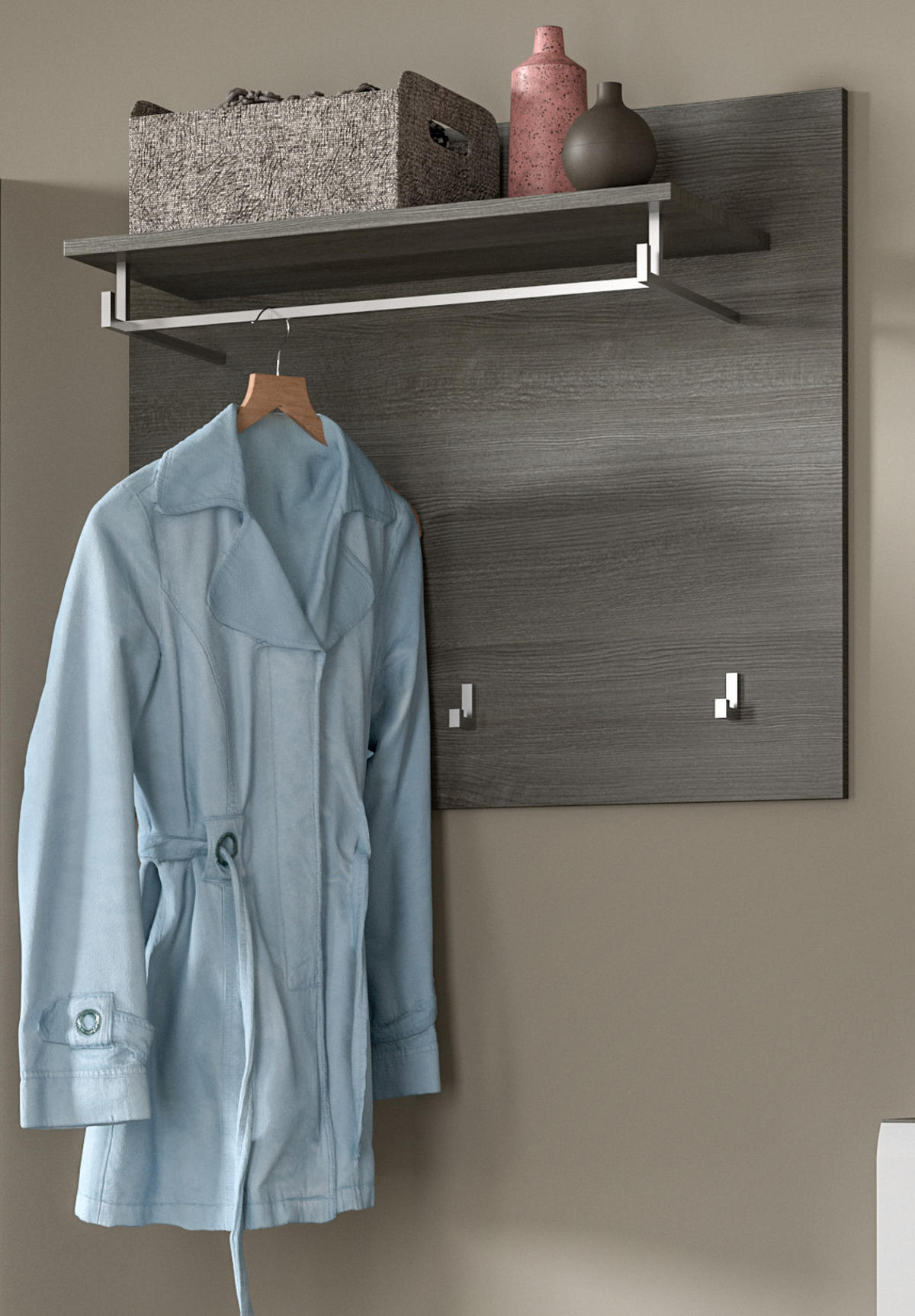 GARDEROBENPANEEL grau 80 cm, Flurgarderobe mit Kleiderstange und Haken - Grau, Holzwerkstoff/Metall (80/70/27cm) - Inn.Furn