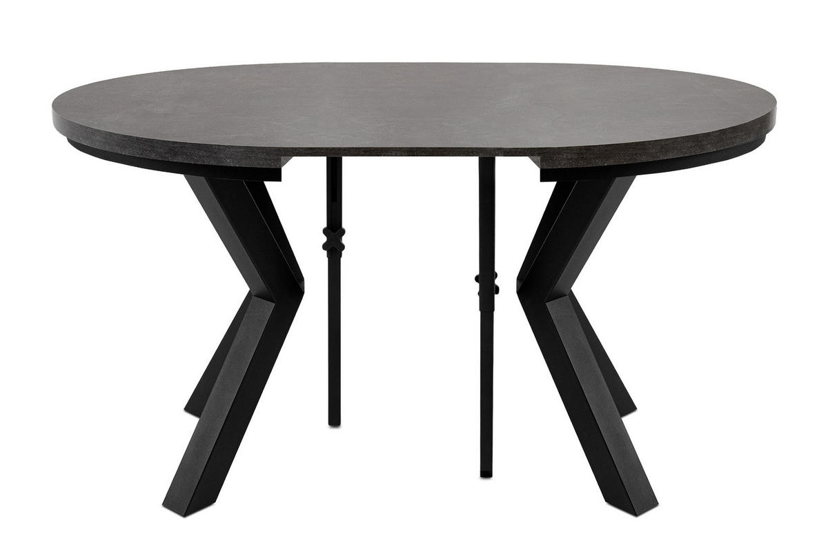 ESSTISCH ROSTEL Ausziehbar 100-140cm Rund, Beton/Schwarz - Dunkelgrau/Schwarz, Holz (100/140/75cm) - KONSIMO®