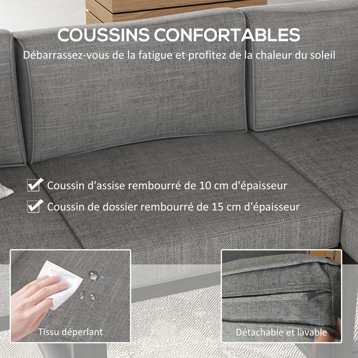 LOUNGEGARNITUR 6-teilig DE-13398 Schwarz/Holzoptik - Grau, Metall - ComfortXL