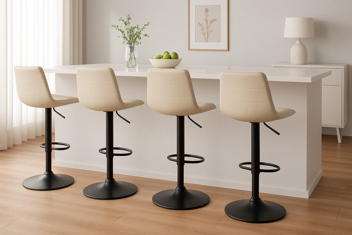 BARHOCKER Lexus Kunstleder Schwarz creme - Schwarz/Naturfarben, Kunststoff/Metall (45/110/46cm) - TPFLiving
