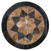 TEPPICH Patchwork Rund Kuhfell Floral 100/100 cm - Schwarz/Braun, Fell (100/100cm) - Provellus