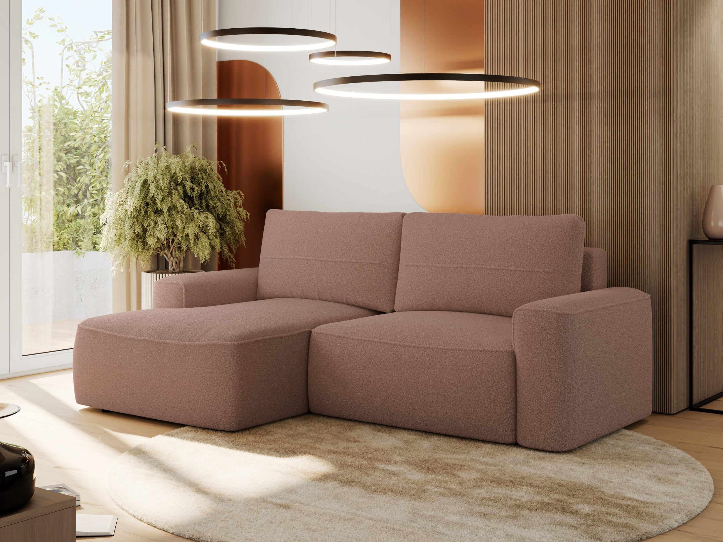 ECKSOFA BELLUNO L Rosa Boucle - Links - Schwarz/Rosa, Textil (144/233cm) - MKS