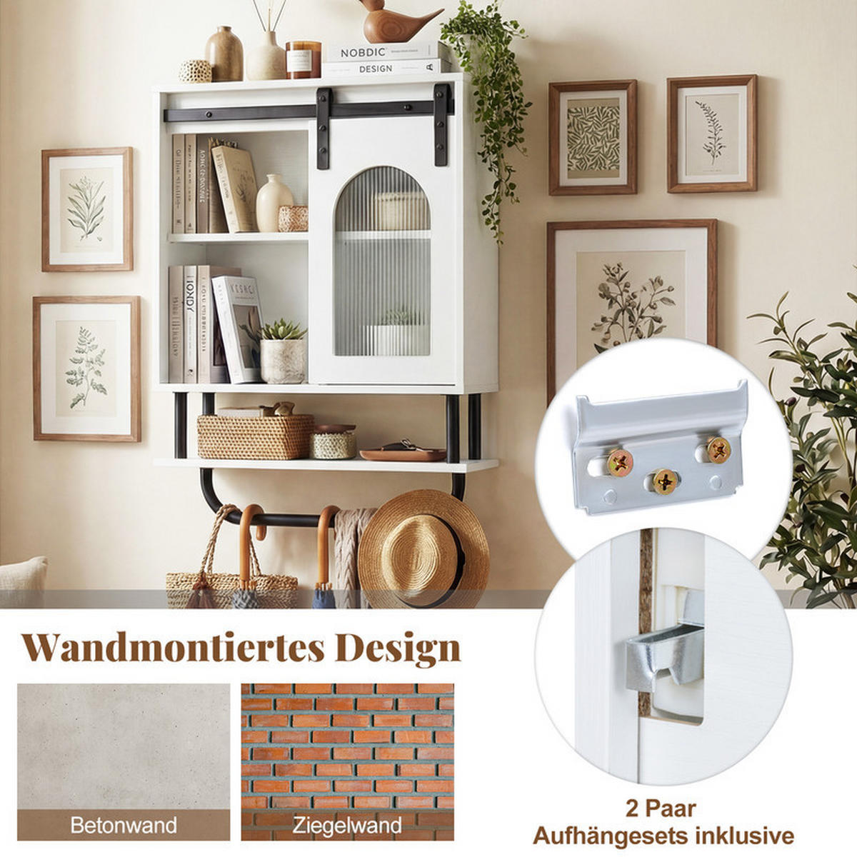 HÄNGESCHRANK mit Handtuchhalter weiß - Weiß, Holzwerkstoff (50/70/20cm) - COSTWAY
