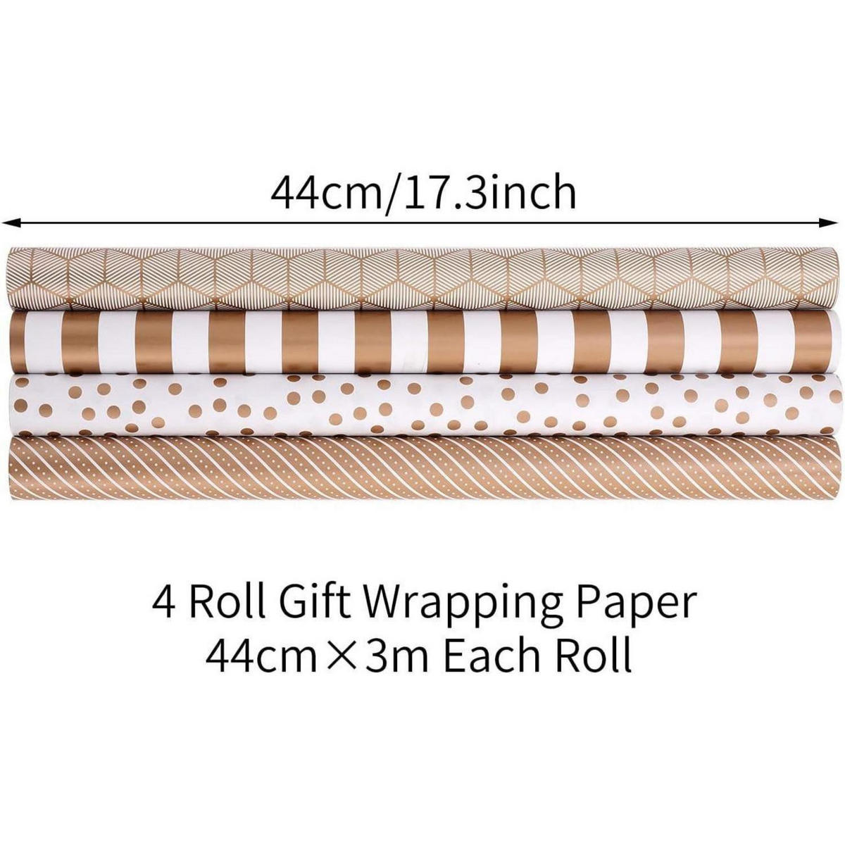 GESCHENKPAPIER 5er Set 44 cm x 3 m Gold Punkte Streifen - Multicolor, Papier (44/44/44cm)