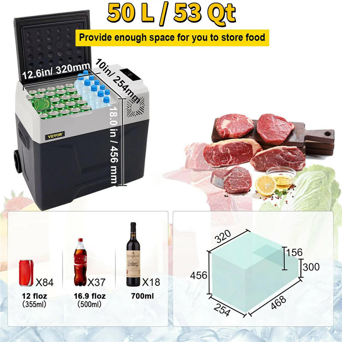 MINIKÜHLSCHRANK 30/40/50L Kompressor Kühlbox Auto 12V/230V Edelstahl - Schwarz, Metall (25.4/45.6/46.8cm) - Coonoor