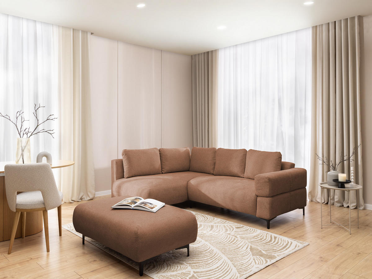 POLSTERHOCKER Cardea in Bubble-Optik aus weichem Terrakotta Strukturstoff mit hohem Sitzkomfort - Terracotta/Schwarz, Holz/Textil (110/46/65cm) - S-Style Möbel