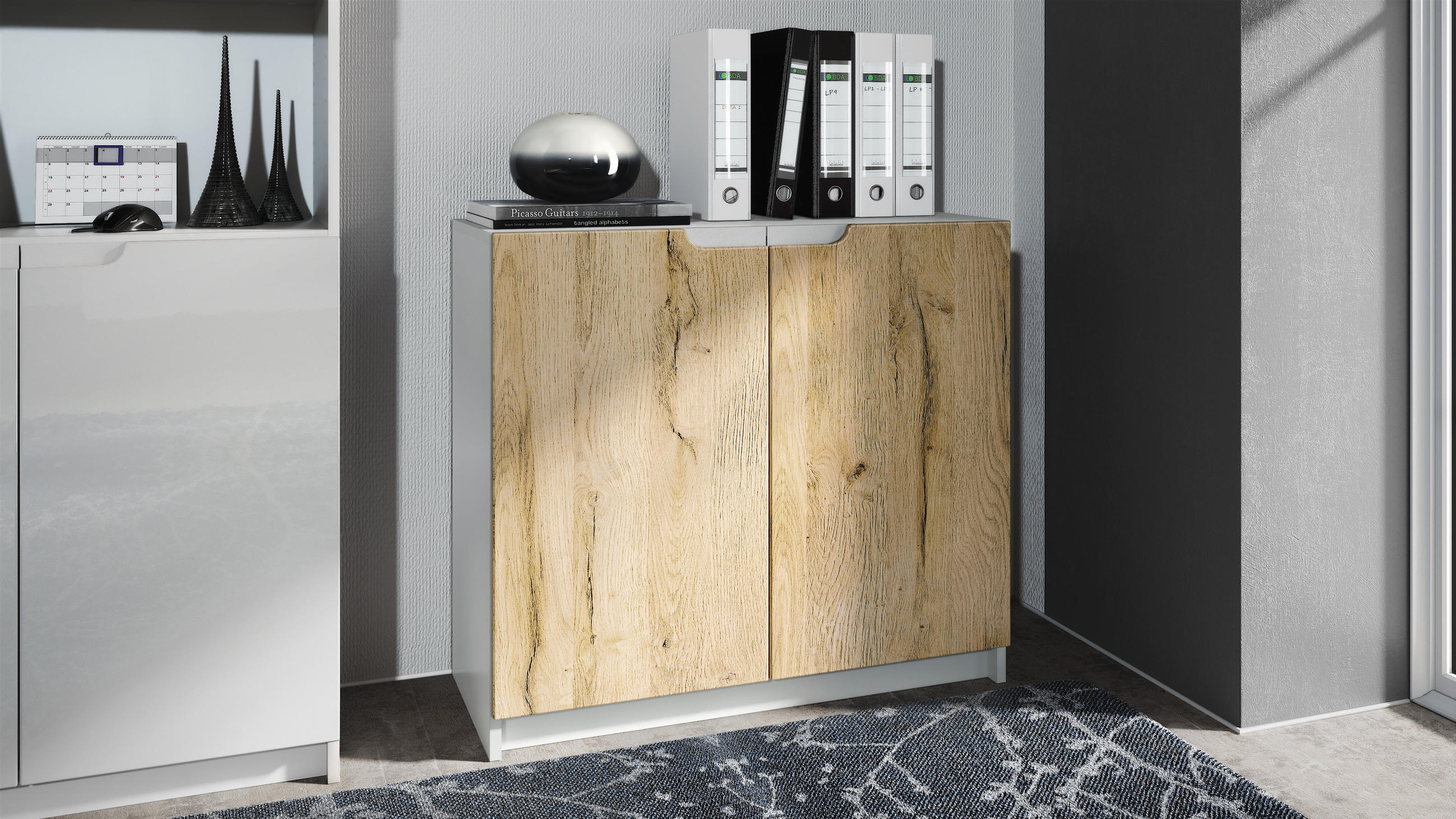 KOMMODE Logan Fronten in Eiche Natur - Eichefarben, Holzwerkstoff (82/78/37cm) - Vladon