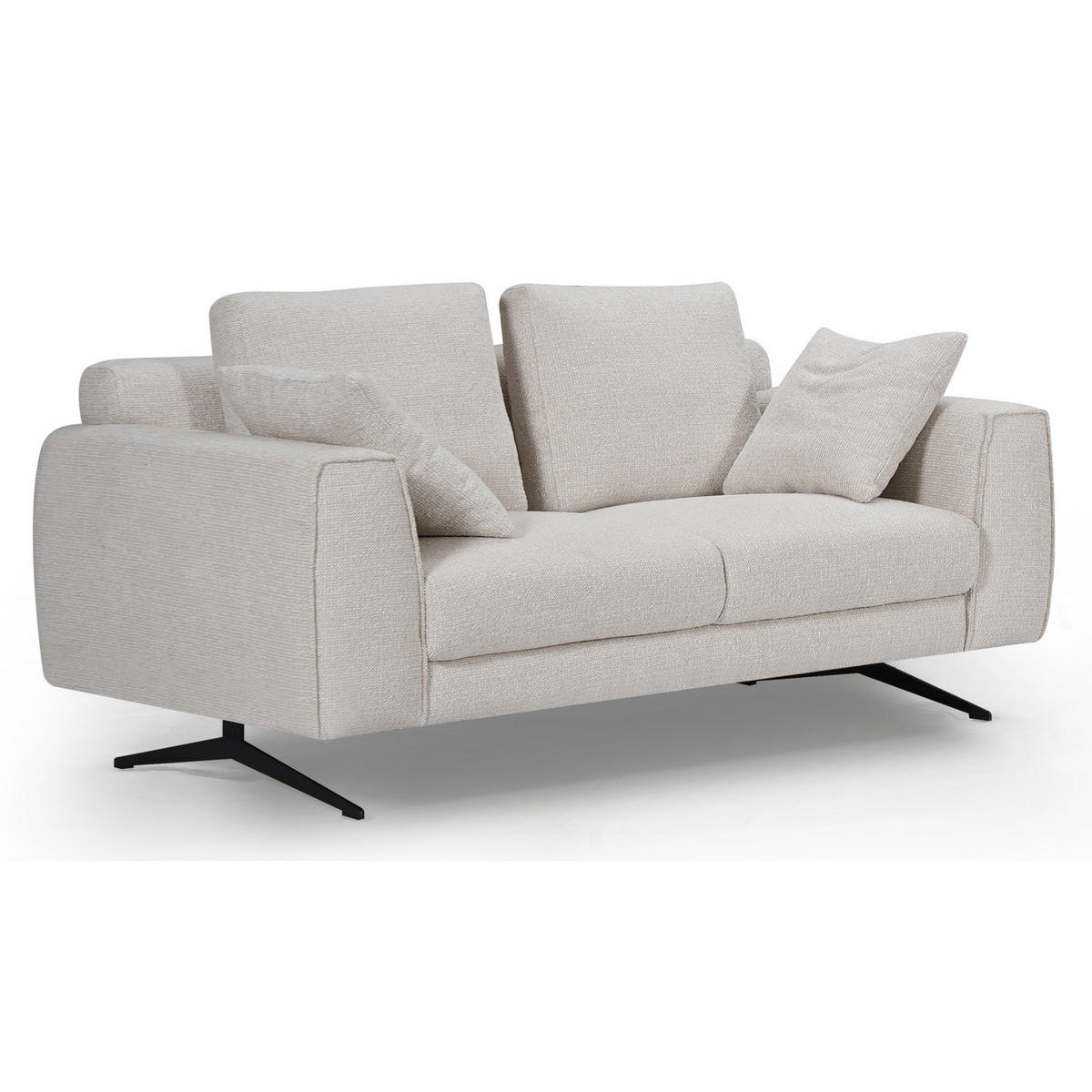 ZWEISITZER-SOFA Webstoff Beige - Beige/Schwarz, Textil/Metall (176/84/92cm) - Furnhouse
