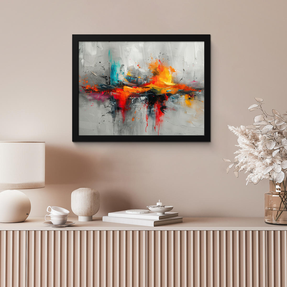 POSTER MIT RAHMEN Moderne Kunst - Orange - Grau - Abstrakt 40x30 cm - Hellgrau, Papier (40/30cm) - MuchoWow