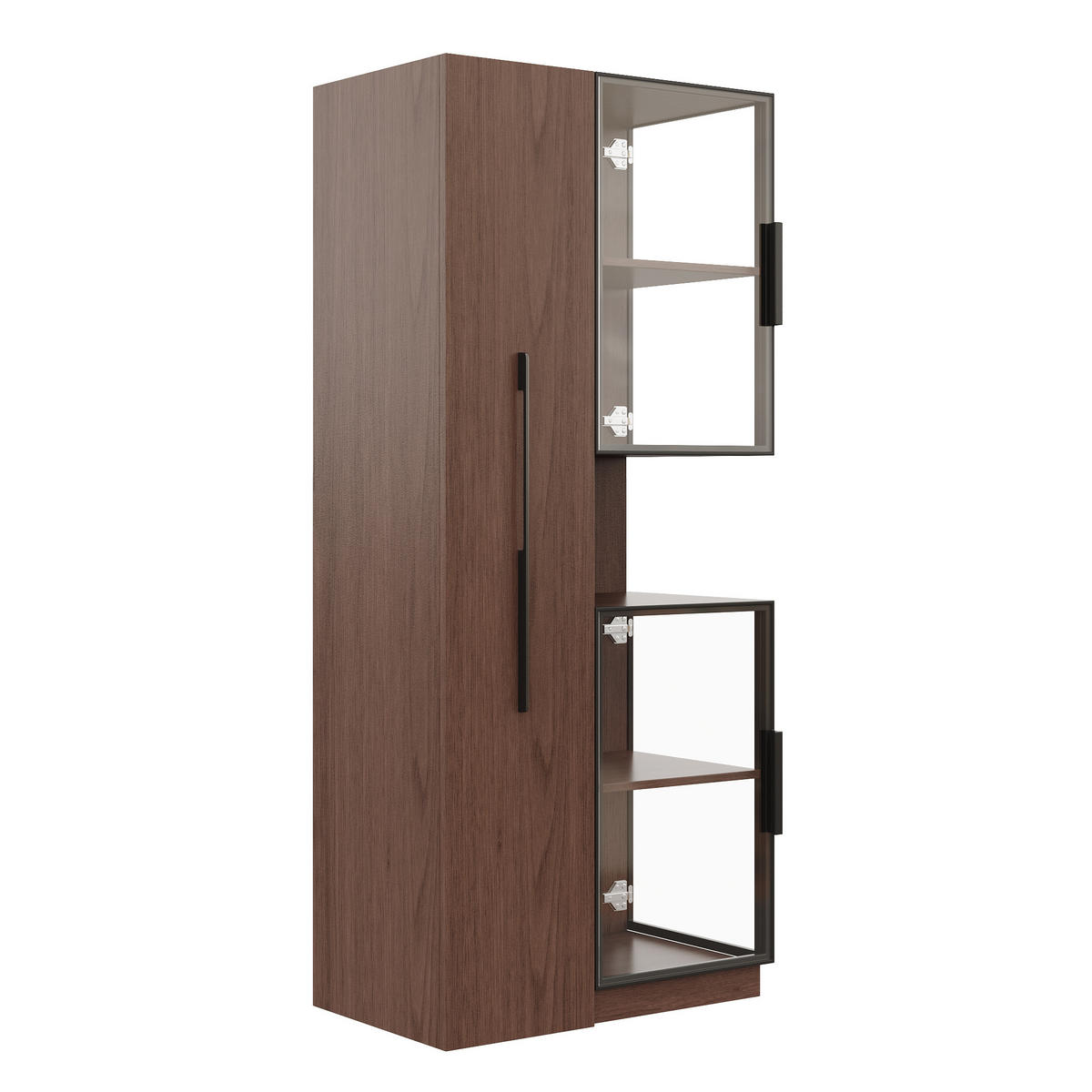 VITRINE 70cm Walnuss Glas LED Ausziehregal modern - Braun, Holzwerkstoff (70/160/38cm) - FLIEKS