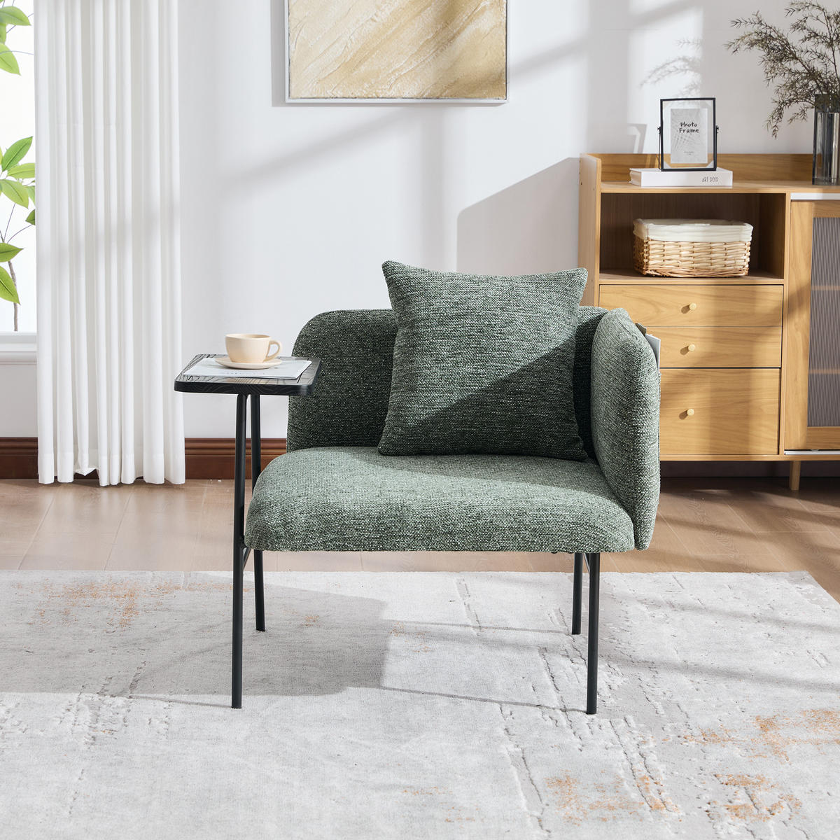 SESSEL Chenille Smaragdgrün mit Beistelltisch und Seitentaschen - Grün, Textil/Metall (86/71/72cm) - WISHDOR
