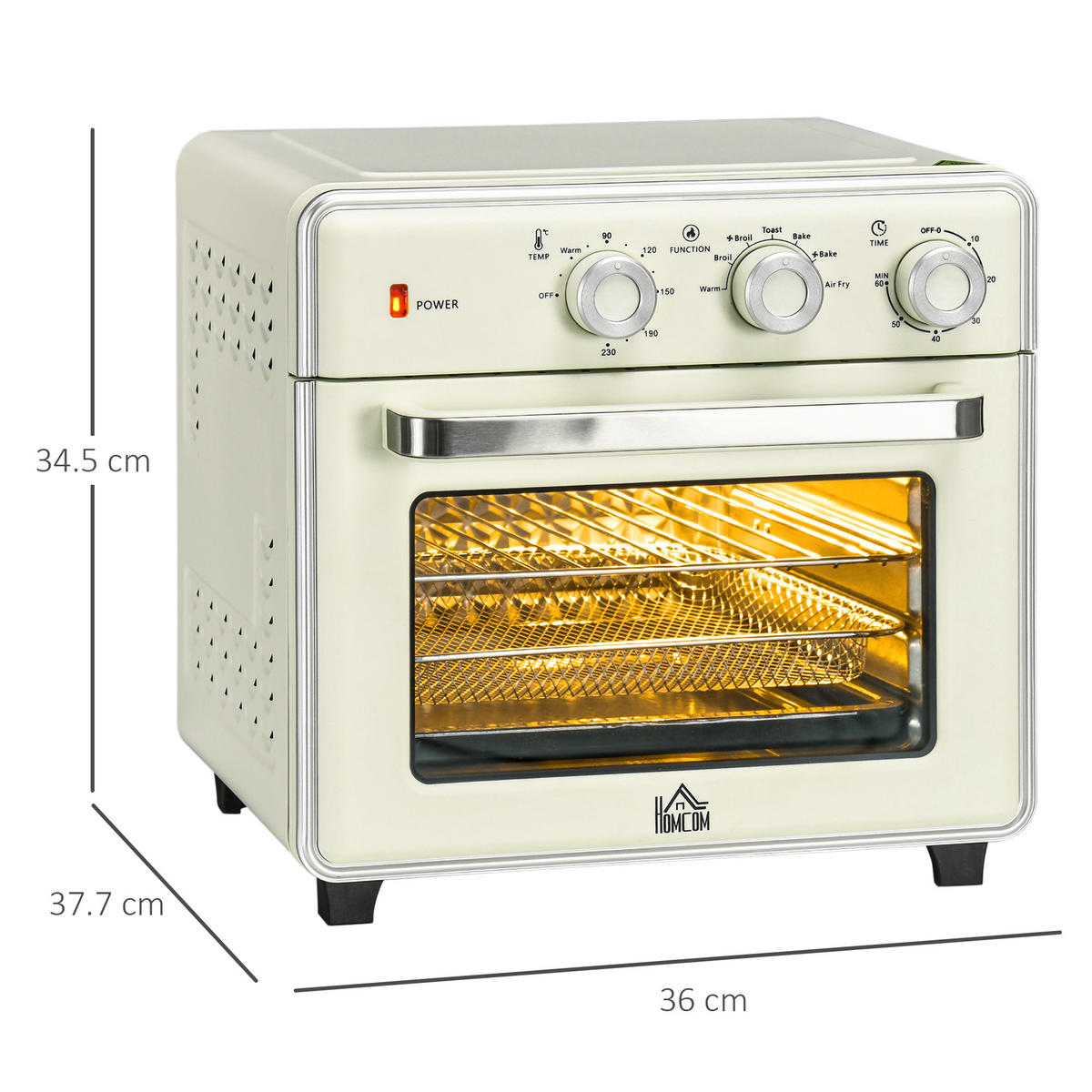 MINIBACKOFEN 20L 1400W mit Umluft, 7-in-1 Pizzaofen mit Backblech, Frittierkorb & Krümelblech, 60 Min. Timer, Cremeweiß - Beige, Metall (36/34.5/37.7cm) - Beaface