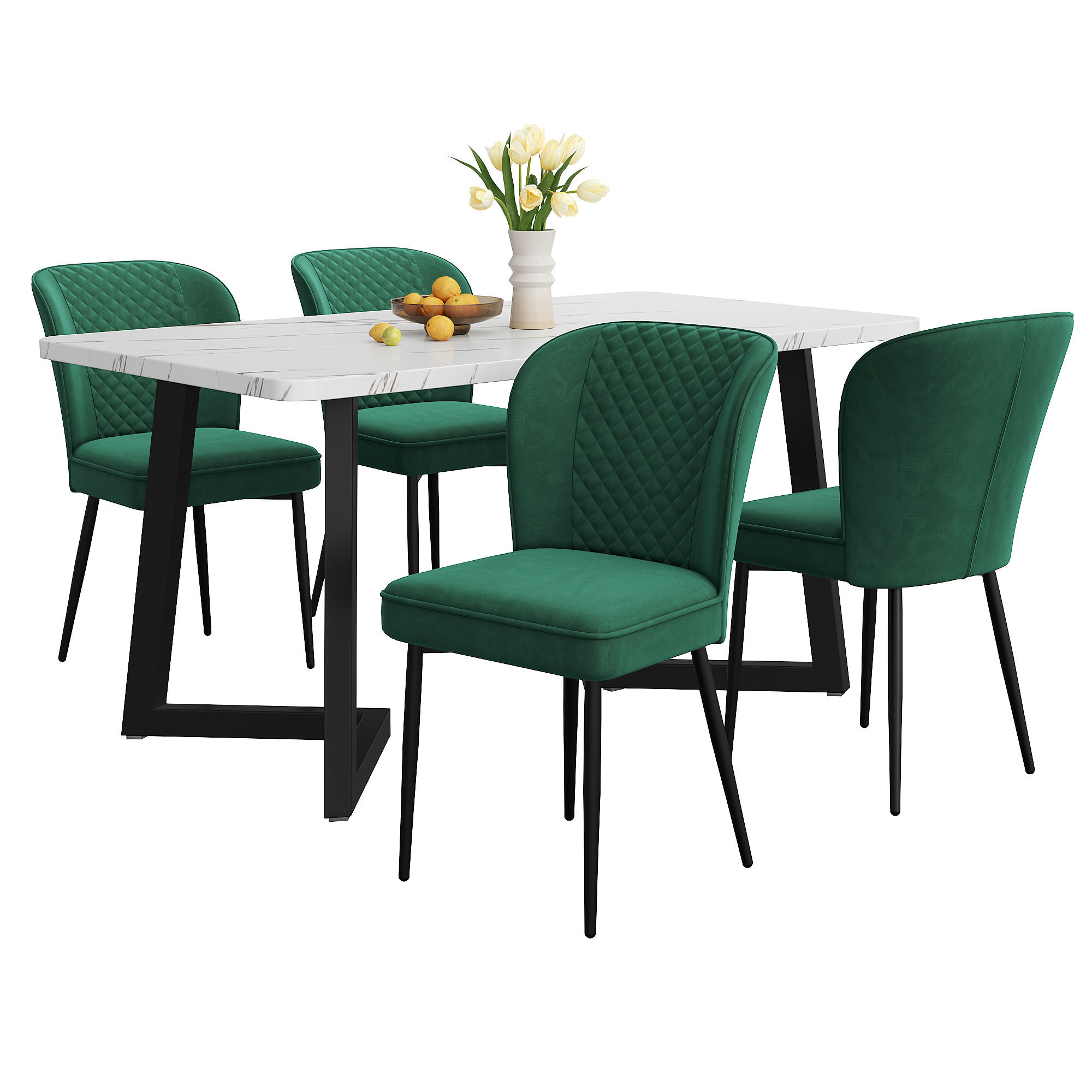 ESSGRUPPE Esstisch 4 Stühle Weiß Grün 117x68cm - Grün, Textil (117/75/68cm) - FLIEKS