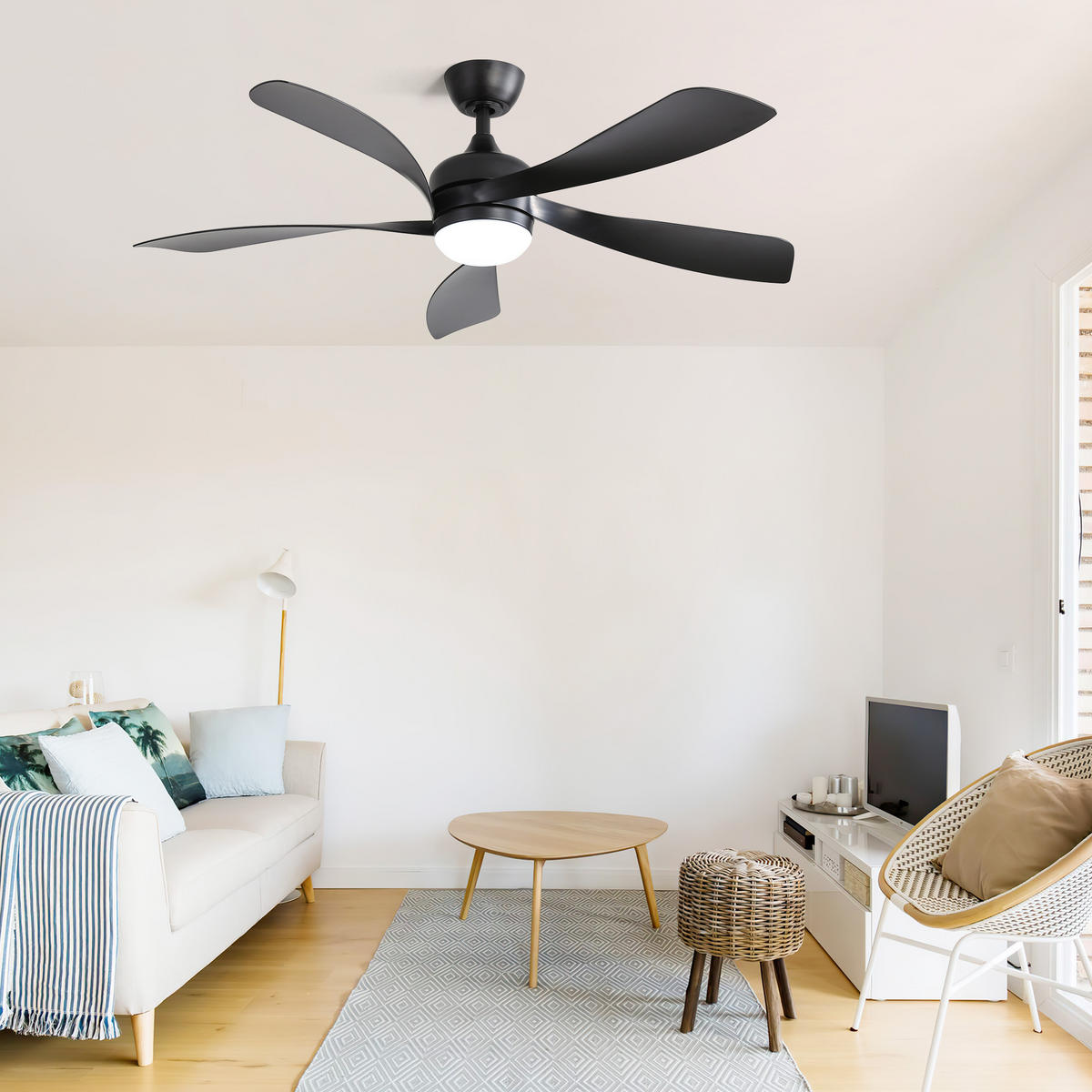 DECKENVENTILATOR 52Zoll Smart LED Licht Dimmbar Speicherfunktion DC Motor - Schwarz, Kunststoff (132.08/132.08/26.8cm) - CASIVA