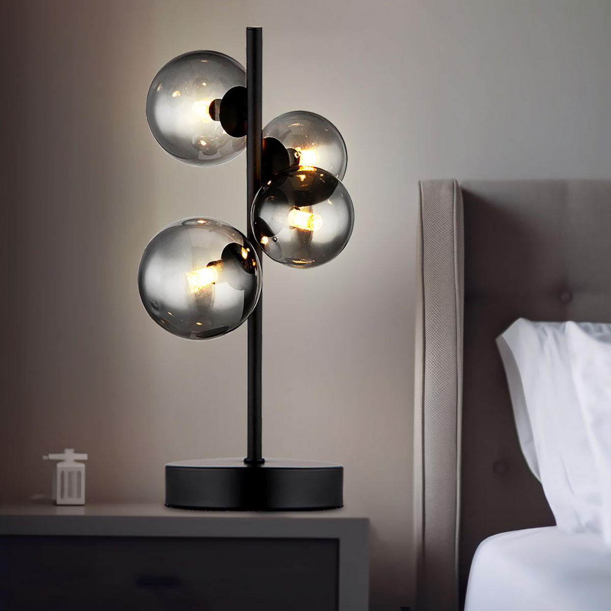 LED TISCHLEUCHTE Metall Schwarz Glas Rauchgrau - Grau, Glas (24/19/48cm) - Globo Lighting