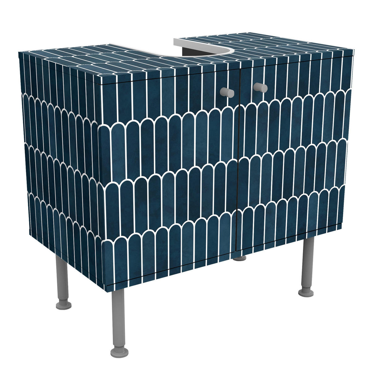 WASCHBECKENUNTERSCHRANK Fischschuppen Fliesen Dunkelblau 60/55/35 cm - Blau, Holzwerkstoff (60/55/35cm) - Bilderwelten