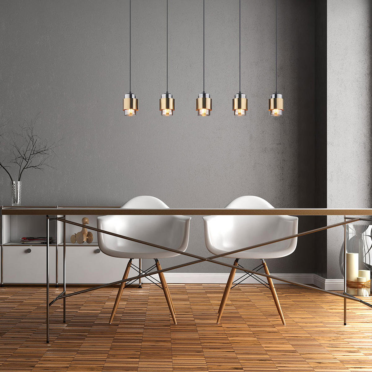 LED HÄNGELEUCHTE Metall Glas Grau 5-flammig - Grau, Glas (105/10/150cm) - Globo Lighting