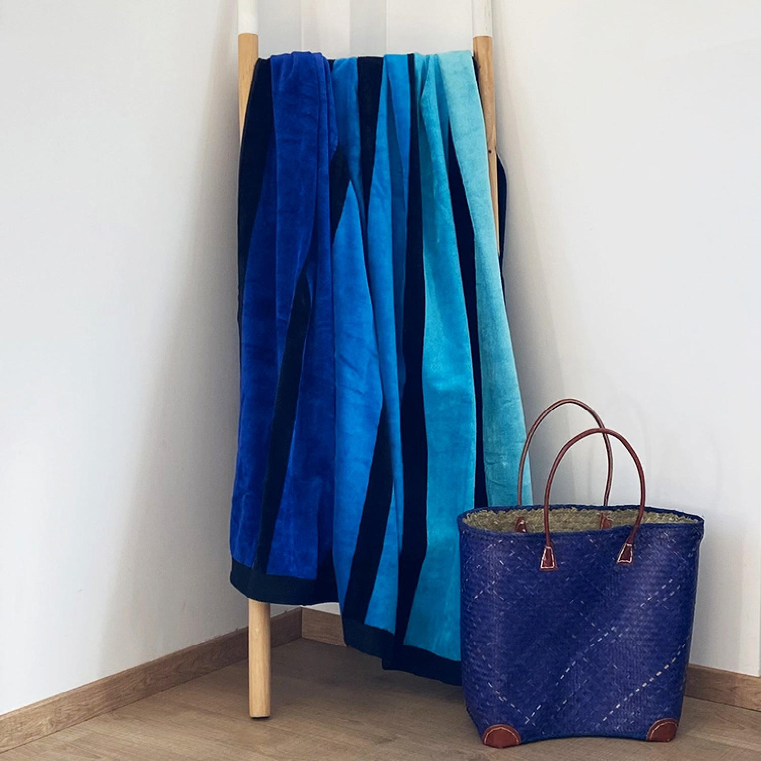 STRANDTUCH Frottee Velours Jacquard Happy Blue 140x180 400g/m² - Blau, Textil (140/180cm) - LE COMPTOIR DE LA PLAGE