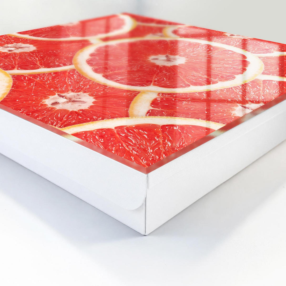 SCHLÜSSELBOX Weiß 30x30 cm – Türöffnung nach rechts - Grapefruitscheiben - Rot, Metall (30/30/5cm) - TULUP