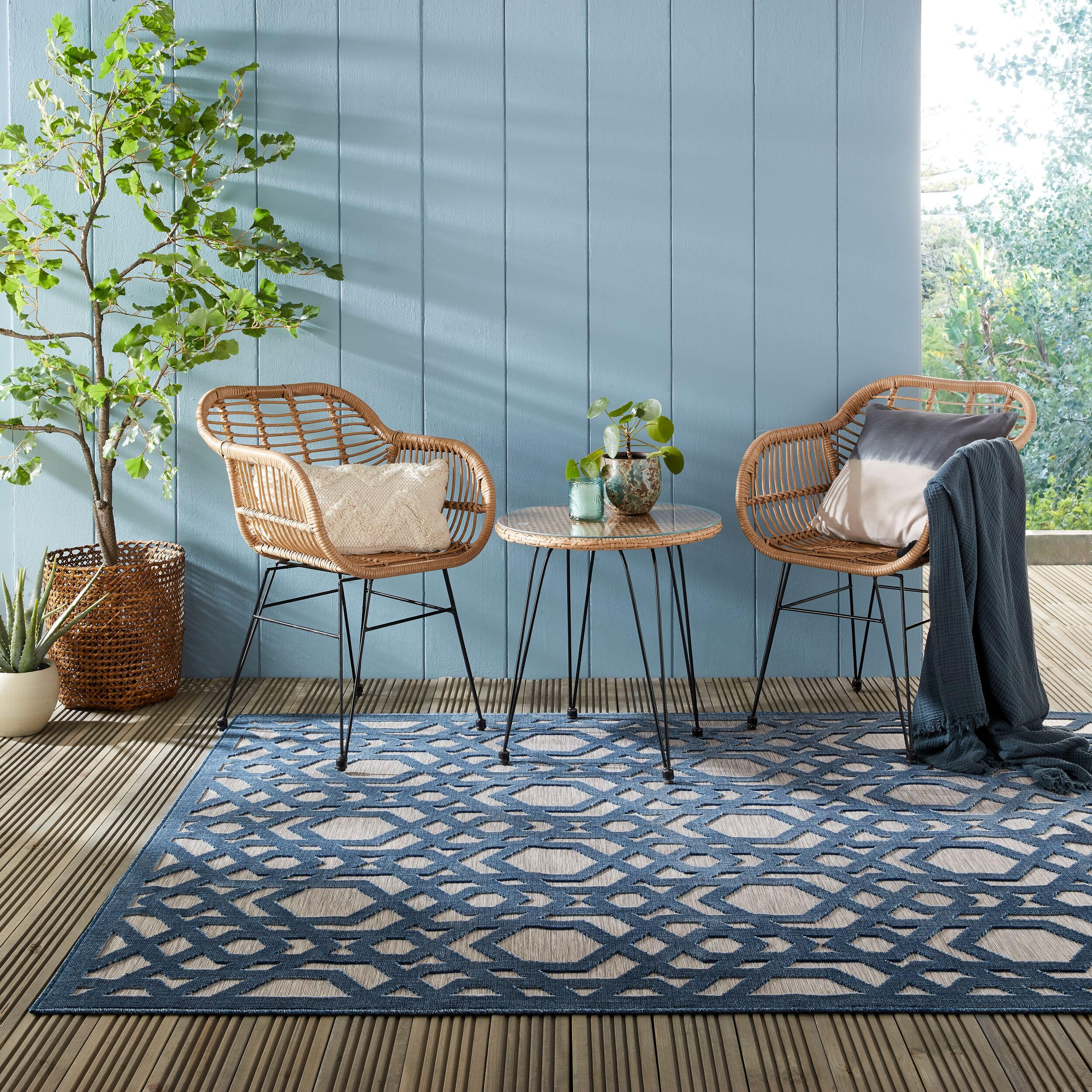 OUTDOOR-TEPPICH Marokkanisches-Mosaik, winterfest STOUR LIAM, Blau-Grau 200x290 cm - Blaugrau, Textil (200/290cm) - KADIMA DESIGN