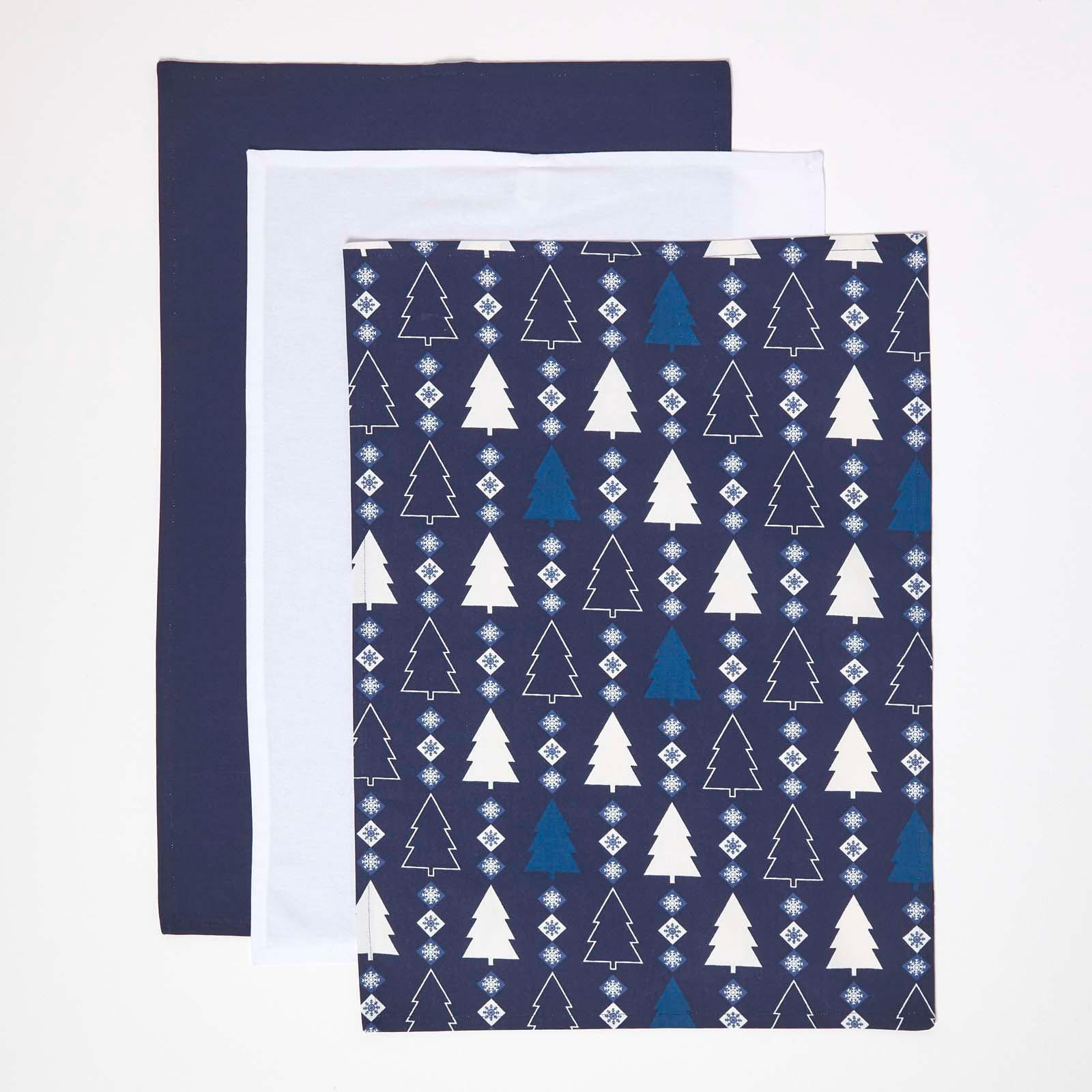 GESCHIRRTÜCHER 3er-Set, Motiv Winterland, 100% Baumwolle - Blau, Textil (50/70cm) - Homescapes
